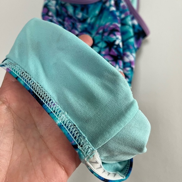 Speedo Girls Thin Strap One Piece Swimsuit Aqua/Purple Silicone Grippers Sz Med - Picture 8 of 10